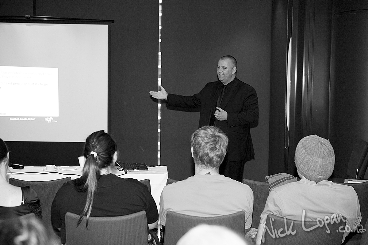 Nick Logan presenting the 'How Much Should a Wedding DJ Cost?' seminar at the Grand Wedding Show